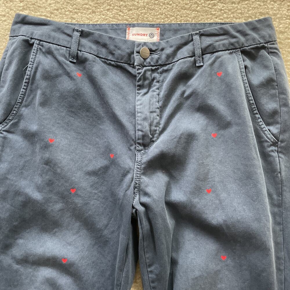 Sundry Cropped Elastic Pants w Heart Details Blue Size 29 Preowned